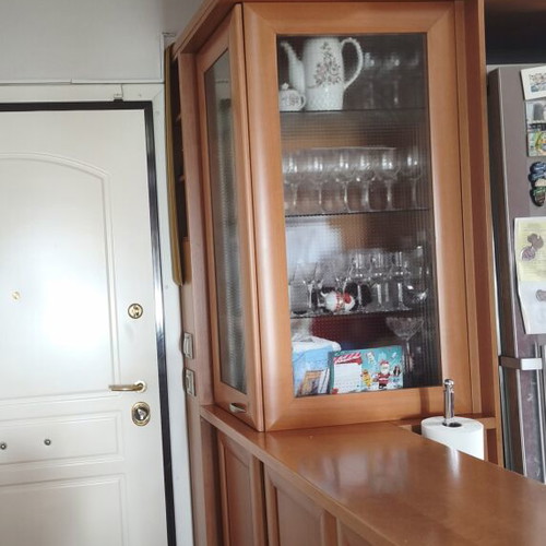 Solid oak kitchen cabinets with glass, used, including appliances