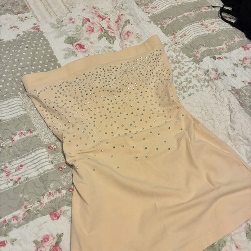 Beige Y2K bandeau top with silver rhinestones, size S