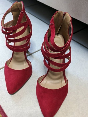 Suede heels used, red, size 36, 10 cm heel