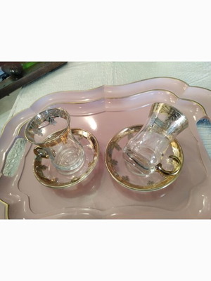 Tea set two-piece new with gold details without tray