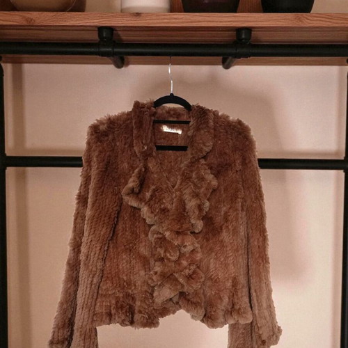 On Line brown rabbit fur like new, youthful, size M