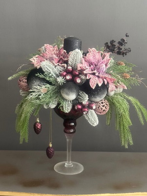 Christmas decoration in glass candlestick