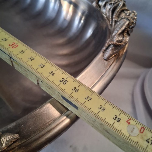 Vintage silver-plated fruit bowl used, baroque design, 37cm