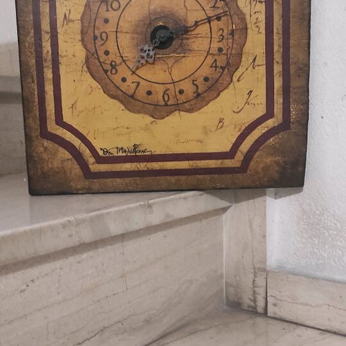 Handmade wall clock with signed hand-painted vintage art used