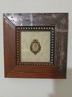 Wooden frame handmade with metal decorative element new