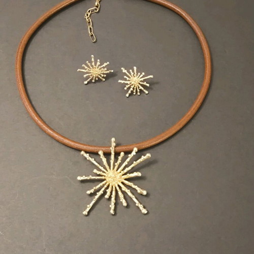 Silver 925 handmade gold-plated set like new with brown leather strap