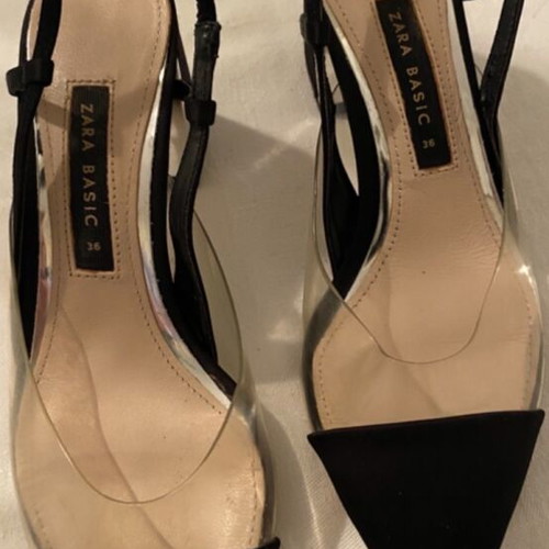 Zara Basic black satin transparent sandals like new, size 36