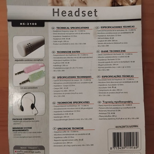 Trust HS-2100 headset with microphone