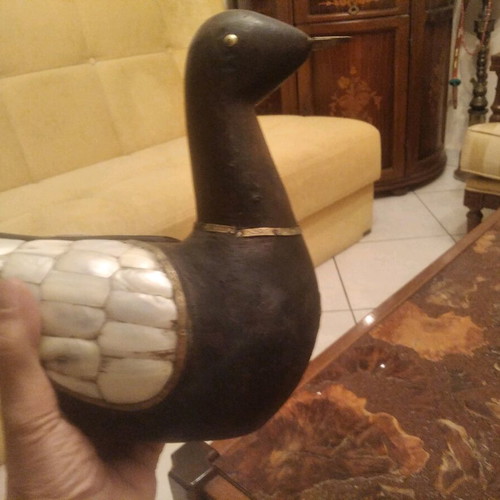 Decorative duck set of 5 with mother-of-pearl and bronze new
