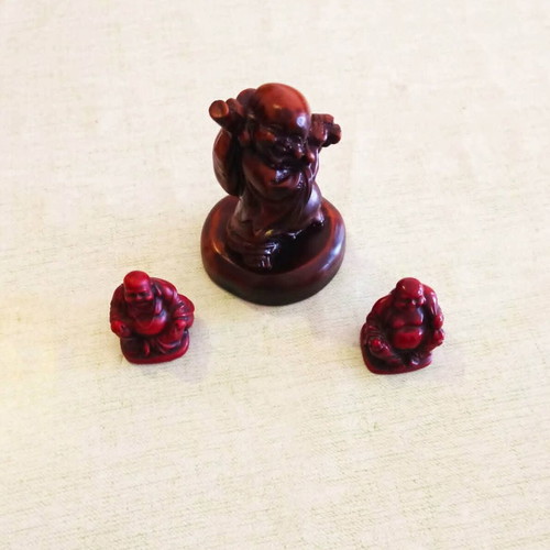 Budai Feng Shui Laughing Buddha Set of 3 Decorative Red Resin Figurines like new