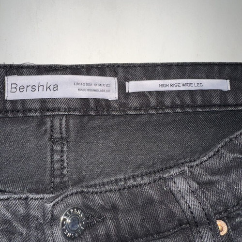 Bershka High Rise Wide Leg Black Jeans like new, ripped
