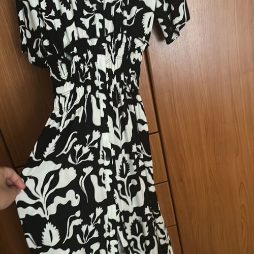 Pink Woman long cotton dress with buttons, black and white, size S