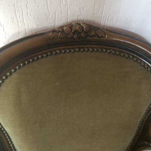 Classic French Louis XV style armchair like new, mustard velvet upholstery