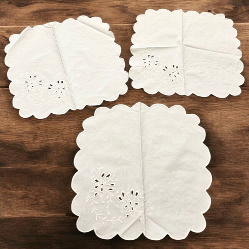 Cutwork tablecloths with flower design set of 3 new 30x30 cm