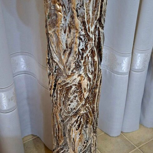 Handmade Floor Vase Peacock Set with Feathers and Carved Column