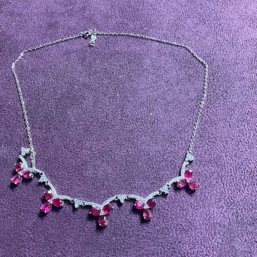 Silver necklace with natural rubies and certificate of authenticity