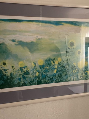 Silk screen printing used with frame and sunflowers