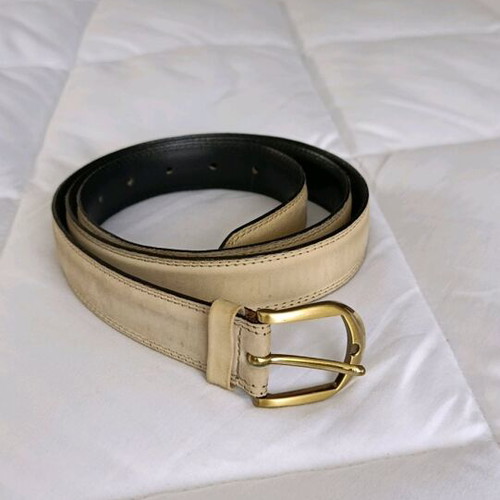 Leather men's belt used, beige, 125cm