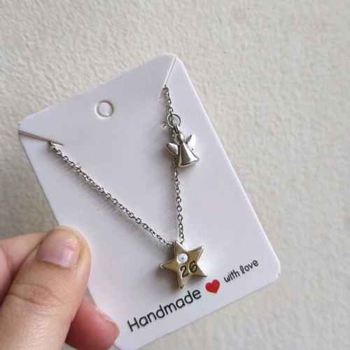 Lucky necklace with silver-plated star and angel, steel chain, new