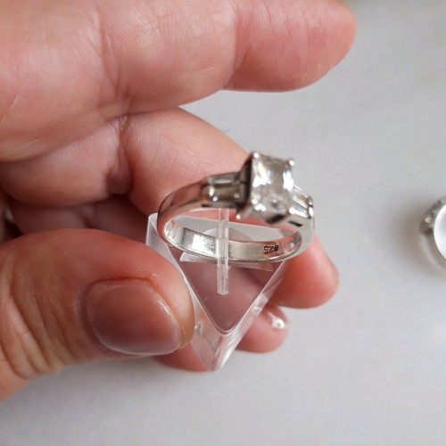 Silver rings used with transparent stones, set of 2