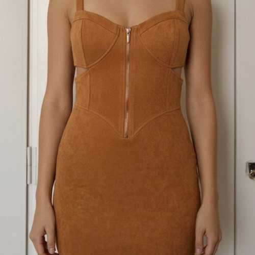 Bershka mini dress with cut-outs in tan faux suede, size XS like new