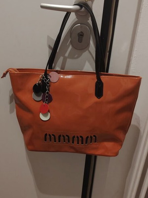 Shoulder bag orange with black straps, like new, A To Z Greek