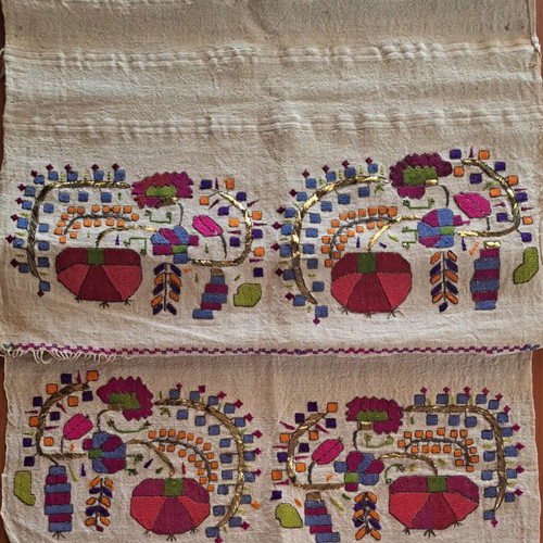 Tsevres vintage handmade embroidered cotton-silk fabric used