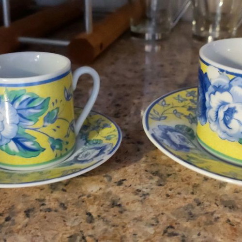 Porcelain tea and espresso coffee cups used, set of 9 pieces