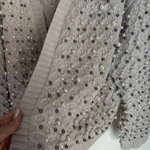Zara crop cardigan with white and silver pearls, pink