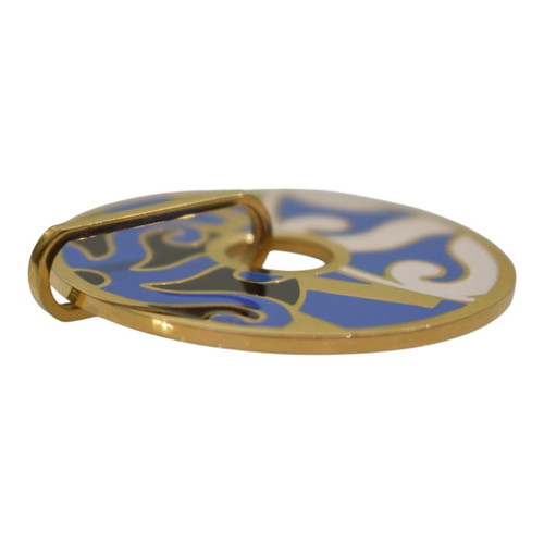 Loisir round pendant with blue and white enamel, gold stainless steel 316L