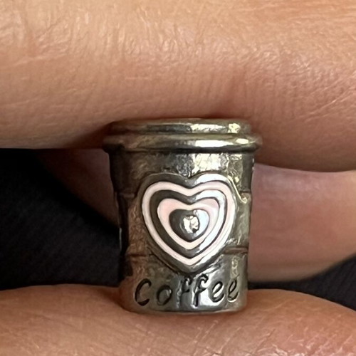 Charm silver 925, like new, pink and silver coffee design