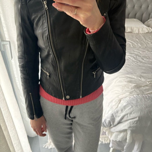 Zara μαύρο πανωφόρι μπουφάν biker γνήσιο δέρμα μεταχειρισμένο
