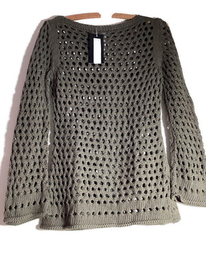 Knitted sweater new in khaki with openwork design