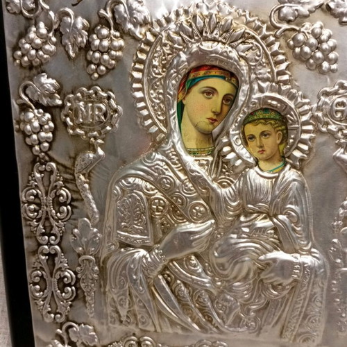 Virgin Mary icon made of immutable metal like new