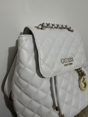 Guess Backpack white like new with silver details and charm