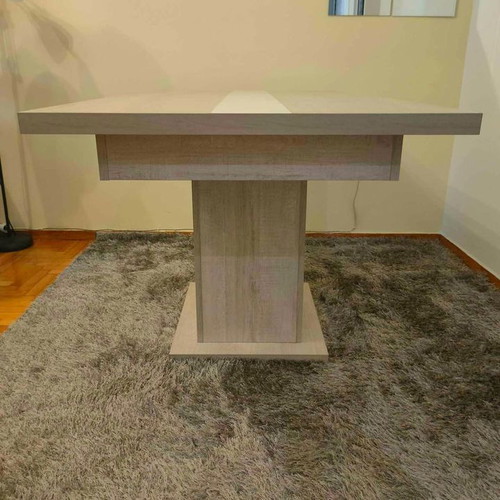 Dining table, melamine, grey-beige with white
