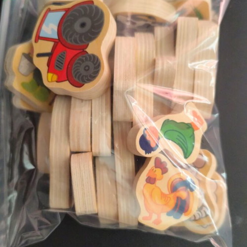 Wooden figures used, set of 24 animals and farmers