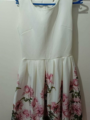 White dress with flowers new, size S 36 8, pink accents