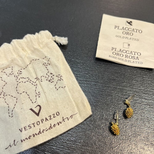 Vestopazzo earrings new, pine cone design, gold plated