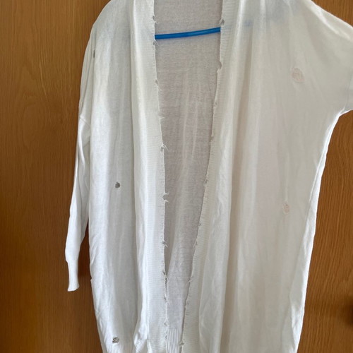 Rococo cotton cardigan with distressed style, white, Small-Medium