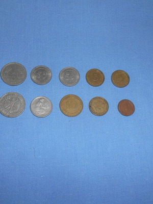 German coins used, pack of 10, 1950