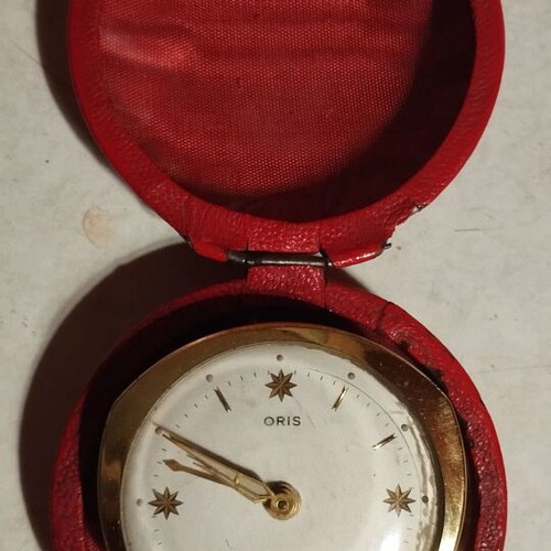 Oris travel clock used, retro analog with alarm