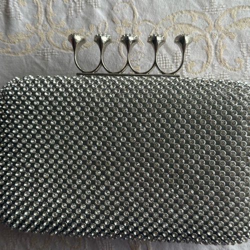 Evening shoulder bag like new silver with rhinestones