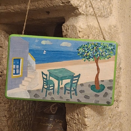 Handmade Wooden Hanging Decoration Greek Island Landscape