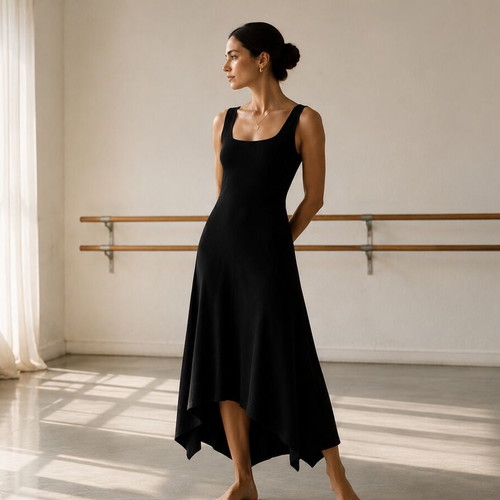 Maria Glenster black dress with asymmetrical hem, like new, size M