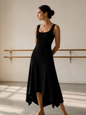 Maria Glenster black dress with asymmetrical hem, like new, size M
