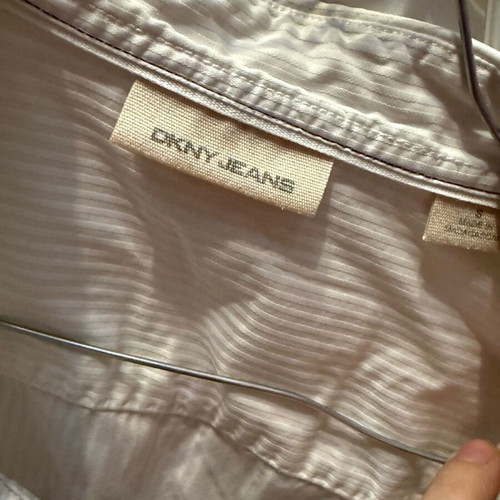 DKNY Women's White Shirt like new with stripe and double button row