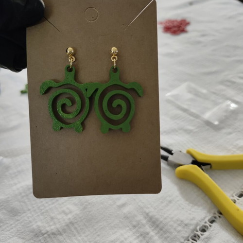 Green Turtle Earrings 3D Printed Hand Painted