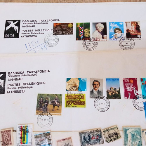 Vintage Greek Stamp Collection with Covers and Philatelist Receipts used