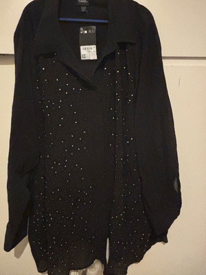 Ulla Popken long shirt new, black with front strass